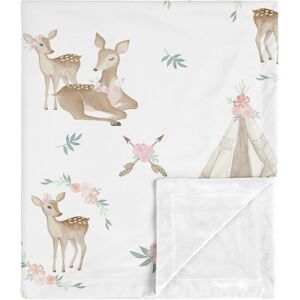 Sweet Jojo Designs Boho Watercolor Woodland Deer Floral Baby Receiving Security Swaddle Blanket - Blush Pink Mint Green White 36.0 In. X 30.0 In. X 0.1 In.
