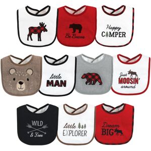 Hudson Baby Infant Boy Cotton Terry Drooler Bibs with Fiber Filling, Boy Moose Bear, One Size - Boy Moose Bear - One Size One Size