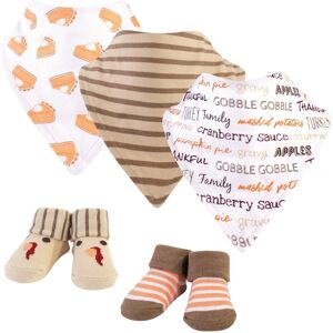 Hudson Baby Infant Cotton Bib and Sock Set 5pk, Pumpkin Pie, One Size - Pumpkin Pie - One Size One Size
