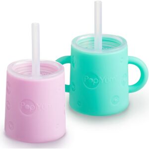 PopYum Silicone Training Cup with Straw and Lid, 2-Pack 3.2 In. L X 2.75 In. W X 2.75 In. H