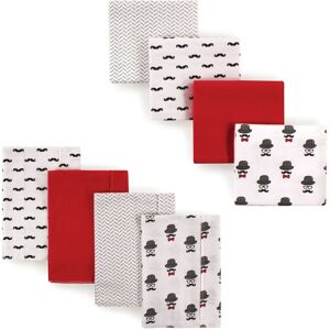 Hudson Baby Infant Boy Cotton Flannel Burp Cloths and Receiving Blankets, 8-Piece, Mustache Hat, One Size One Size