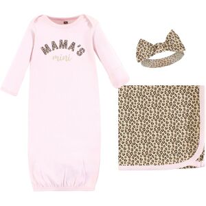 Hudson Baby Infant Girl Gown, Swaddle Blanket and Cap or Headband, Leopard Mamas Mini, 0-6 Months - Leopard Mamas Mini 0-6 Months