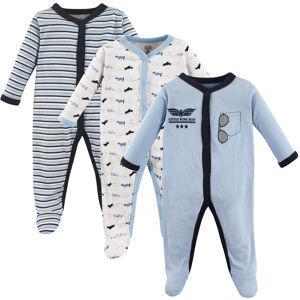 Luvable Friends Baby Boy Cotton Snap Sleep and Play 3pk, Blue Airplane 0-3 Months
