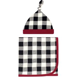 Touched by Nature Baby Boy Organic Cotton Swaddle Blanket and Headband or Cap, Black Plaid, One Size - Black Plaid - One Size One Size
