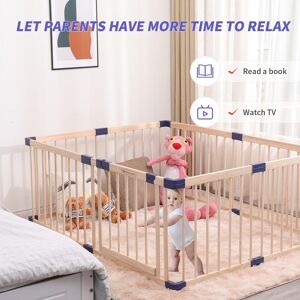 Kingway Inc Baby Natural Wooden Saftey Playpen in Blue 94