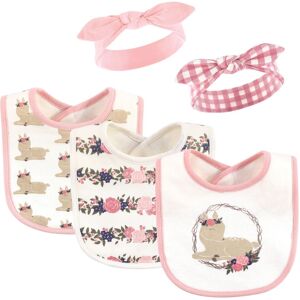 Hudson Baby Infant Girl Cotton Bib and Headband Set 5pk, Fawn, One Size - Fawn - One Size One Size