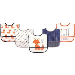 Hudson Baby Infant Boy Waterproof PEVA Bibs 5pk, Fox, One Size - Fox - One Size One Size