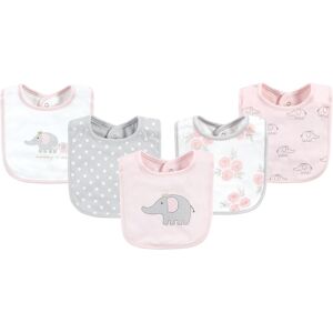 Hudson Baby Infant Girls Cotton Bibs, Pink Gray Elephant, One Size - Pink Gray Elephant - One Size One Size