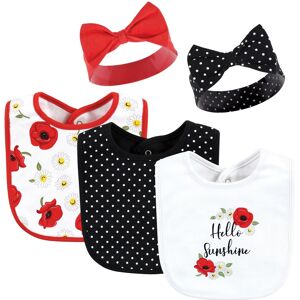 Hudson Baby Infant Girl Cotton Bib and Headband or Caps Set, Poppy Daisy, One Size - Poppy Daisy - One Size One Size