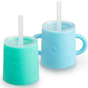 PopYum Silicone Training Cup with Straw and Lid, 2-Pack 3.2 In. L X 2.75 In. W X 2.75 In. H