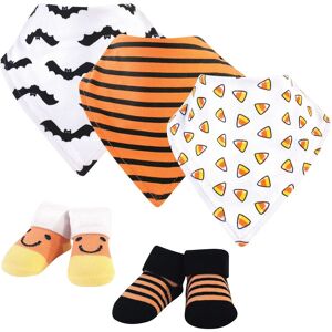 Hudson Baby Infant Cotton Bib and Sock Set 5pk, Candy Corn, One Size - Candy Corn - One Size One Size