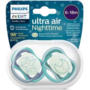 Philips Avent Ultra Air Pacifier 6-18M, Sleeping Star / Sleeping Moon, Nighttime - Multi 1.97 In. L X 4.25 In. W X 4.97 In. H