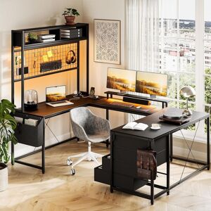 NA U-Shaped Desk with Monitor Stand and LED Lights Large
