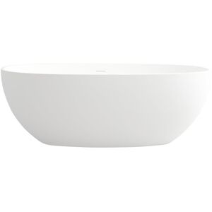 WOOSTI Solid Surface Freestanding Soaking Bathtub with Center Drain Medium