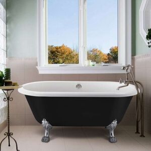 GIVINGTREE 59 in. Traditional Acrylic Clawfoot Bathtub Roll Top Bathtub in Black Soaking Tub with Drain Under 60 inches