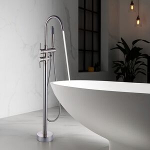 WELLFOR Brushed Nickel Freestanding Bathtub Faucet With Hand Shower