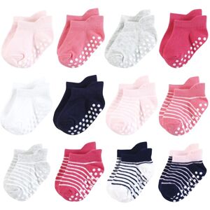 Hudson Baby Infant Girl Non-Skid No-Show Socks, Pink Navy Stripe 0-6 Months