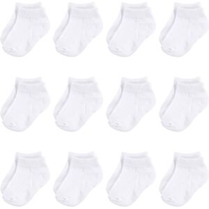Hudson Baby Infant Unisex Cotton Rich Newborn and Terry Socks, White No-Show 6-12 Months