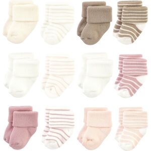 Hudson Baby Infant Girl Cotton Rich Newborn and Terry Socks, Blush Stripe 0-6 Months