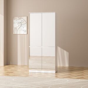 FUFU&GAGA White Large Modular Modern High Gloss Wardrobe Armoire Mirrored Doors 31.5