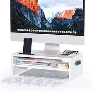 No 2-Tier White Wood Monitor Stand Letter