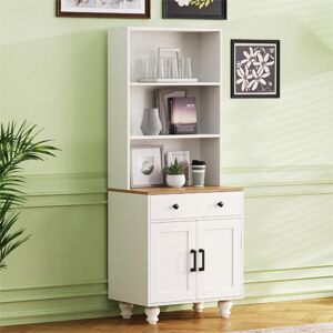 VANTOUL Farmhouse 5 Tier Bookshelf Storage Cabinet with Drawer with Adjustable Shelves 23.6 In. L X 15.7 In. W X 63.0 In. H