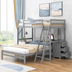 IGEMAN Twin over Full Bunk Bed with Built-in Desk and 3 Drawers, Grey Full