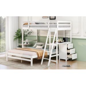 Bunk Bed with Built-in Desk and Three Drawers Twin over Full