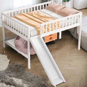 VANTOUL Full Size Low Loft Bed with Ladder and Slide, Space-saving, White Full