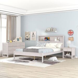 3-Pieces Bedroom Sets Platform Bed with Nightstand and Dresser N/A