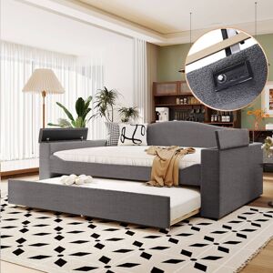 Slpywl Upholstered Daybed with Storage Armrests, Trundle and Latest Integrated Bluetooth Audio System Full