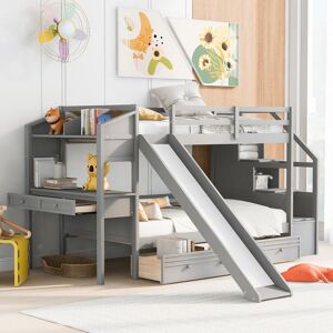 JZJ Twin over Twin Bunk Bed with Storage Staircase, Slide and Drawers & Desk Twin