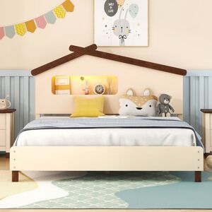 Kodotan sofa Full Size Wood Platform Bed with House-shaped Headboard and Motion Activated Night Lights Full