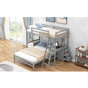 Bunk Bed with Built-in Desk and Three Drawers Twin over Full