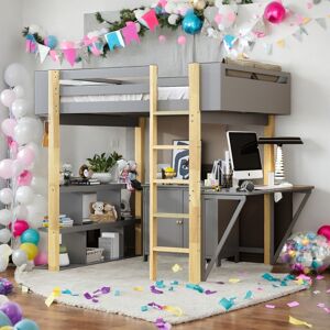 VANTOUL Modern Twin Size Loft Bed With Built-in Storage Cabinet and Cubes,Foldable desk,Sturdy Frame,s Twin