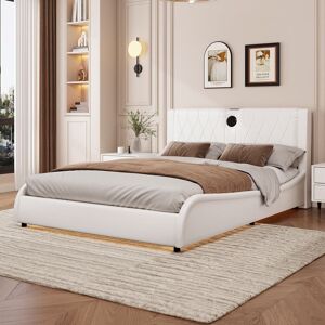 Luxurious Faux Leather Upholstered Platform Bed with Bluetooth Speakers and RGB LED Light Queen