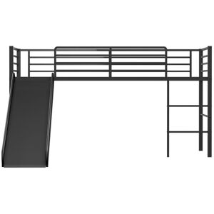 Twin Metal Loft Bed with Slide Safety Guardrails and Built-in Ladder Twin