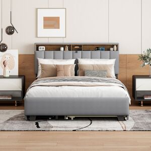 Upholstered Platform Bed with Storage Headboard Queen