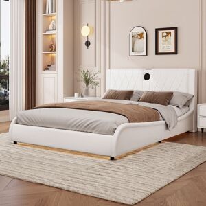 Luxurious Faux Leather Upholstered Platform Bed with Bluetooth Speakers and RGB LED Light Full