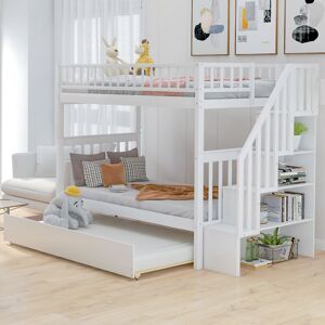 JZJ Twin over Twin Bunk Bed with Trundle and Storage Twin