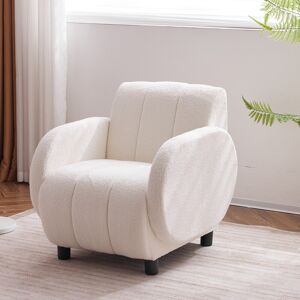 LELATTRADE Single Sofa Chair White Teddy Velvet Armchair Lounge Barrel Chair Standard