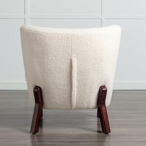 Jims Maison Upholstered Armless Chair Lambskin Sherpa Single Sofa Chair with Wooden Legs Standard