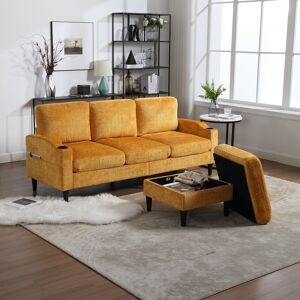 Convertible Sectional Sofa Couch, L-Shape Cozy Sofa Couch Set 4 Seat Sofa Sectional with Storage Ottoman for Living Room 77.36 In. W X 30.31 In. H X 53.15 In. D