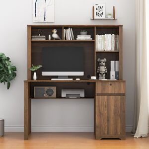 Kodotan sofa Computer Desk with Hutch & Bookshelf,Wood Executive Desk with Drawers,3 AC Outlets and 2 USB Charging Ports,Study Laptop Table Medium