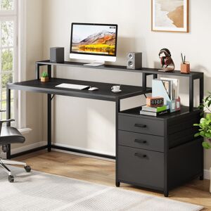 farfarview 63 Inch Computer Desk with File Drawers, Ergonomic Office Desks with Monitor Stand Medium