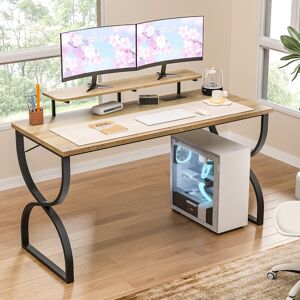 Anmytek 55 Inch Modern Farmhouse Computer Desk Gaming Desk with Charge Station Standing Desk with Monitor Stand Medium