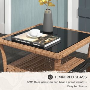 Rattan Side Table,Outdoor End Table with Storage Shelf,Coffee Table with Tempered Glass Top 13 - 24 in