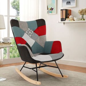 LSSBOUGHT Patchwork Rocking Chair Upholstered Recliner Comfy Accent Chair High Back