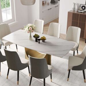 POVISON Modern Dining Table with Rectangular Sintered Stone Tabletop, Carbon Steel Leg, Minimalist Kitchen Dining Room Table 78.74