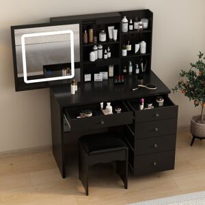 FUFU&GAGA Makeup Vanity Table Set with Three-Color Light Mirror&Mirror & Stool - N/A N/A